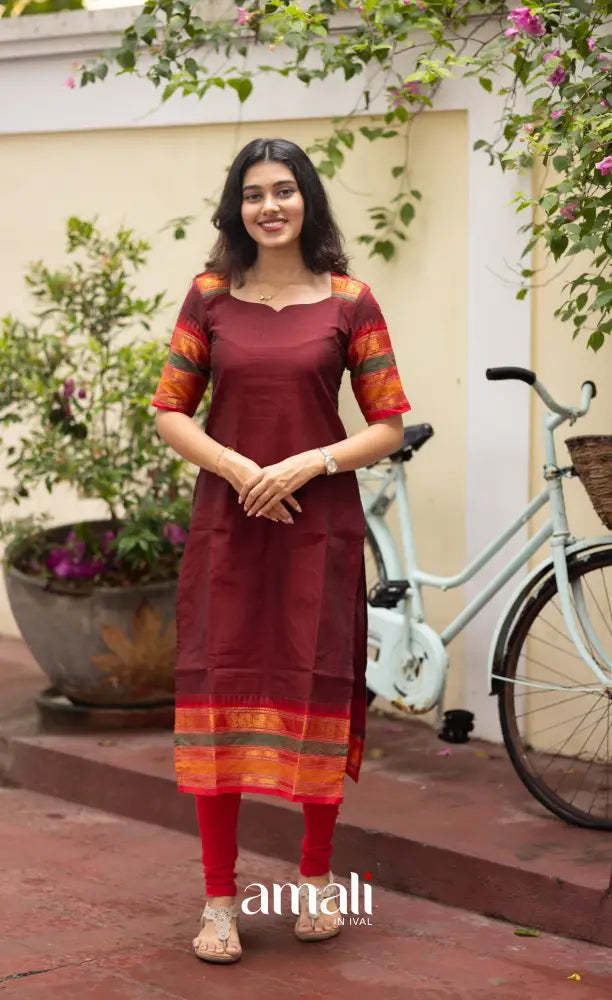 Meera Dark Maroon with Reddish Pink Chettinad Cotton Salwar salwar
