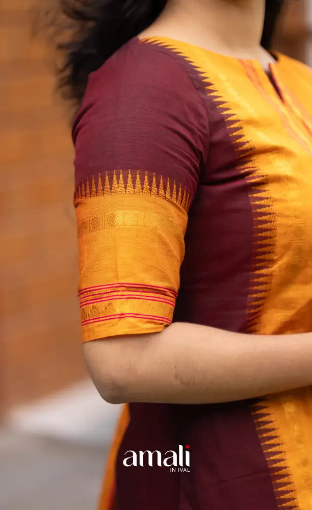 Meera Dark Maroon with Two-tone Mustard Yellow Chettinad Cotton Salwar salwar