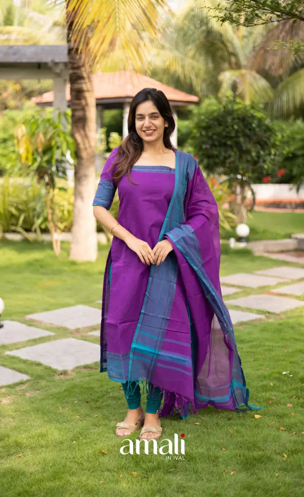 Meera Deep Purple with Teal Blue Chettinad Cotton Salwar salwar