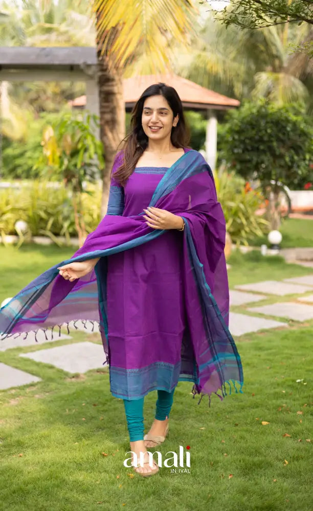 Meera Deep Purple with Teal Blue Chettinad Cotton Salwar salwar