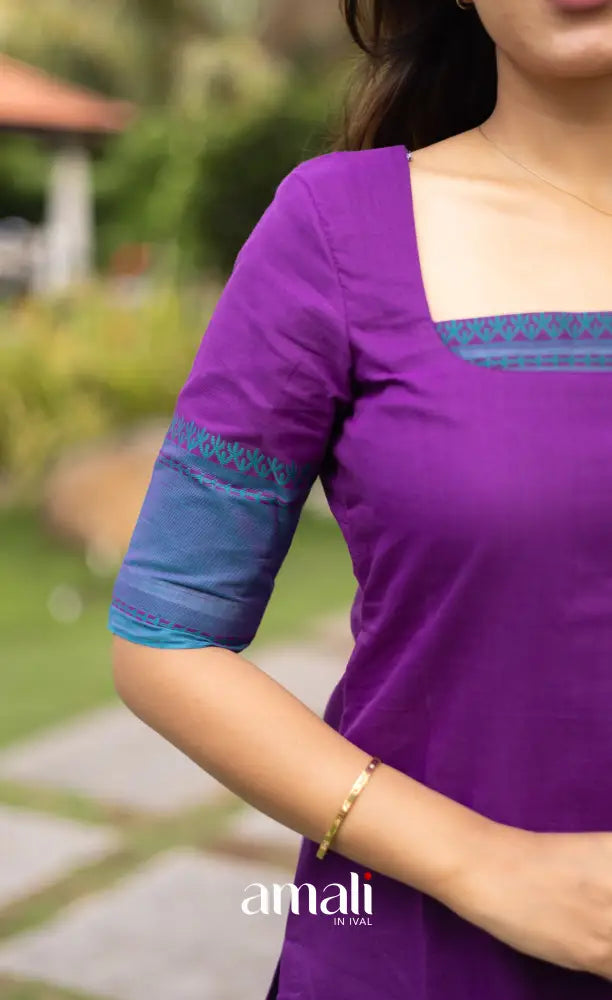 Meera Deep Purple with Teal Blue Chettinad Cotton Salwar salwar