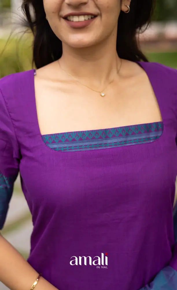 Meera Deep Purple with Teal Blue Chettinad Cotton Salwar salwar