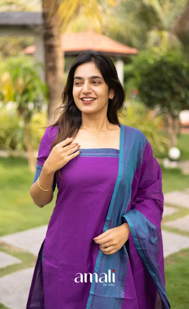 Meera Deep Purple with Teal Blue Chettinad Cotton Salwar salwar
