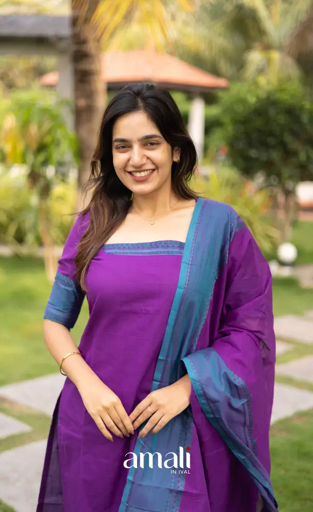 Meera Deep Purple with Teal Blue Chettinad Cotton Salwar salwar