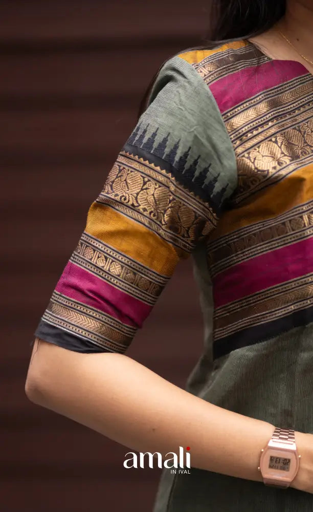 Meera Dull Greenish Grey with Black Chettinad Cotton Salwar salwar