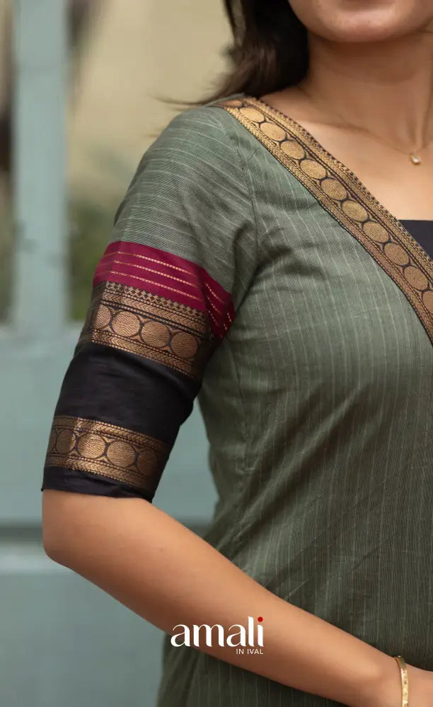Meera Dull Greenish Grey with Black Chettinad Cotton Salwar salwar