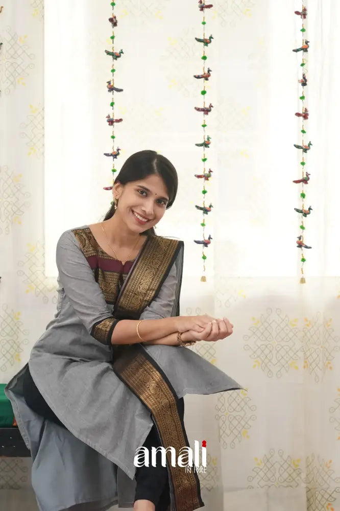 Meera Grey Shade And Black Tone Cotton Salwar Salwar