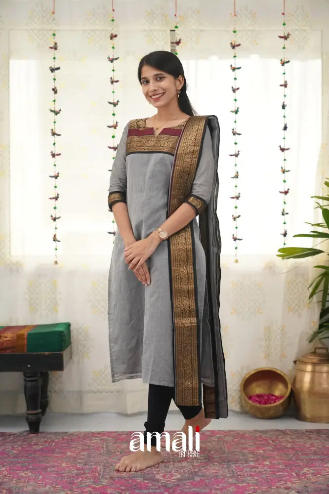 Meera Grey Shade And Black Tone Cotton Salwar Salwar