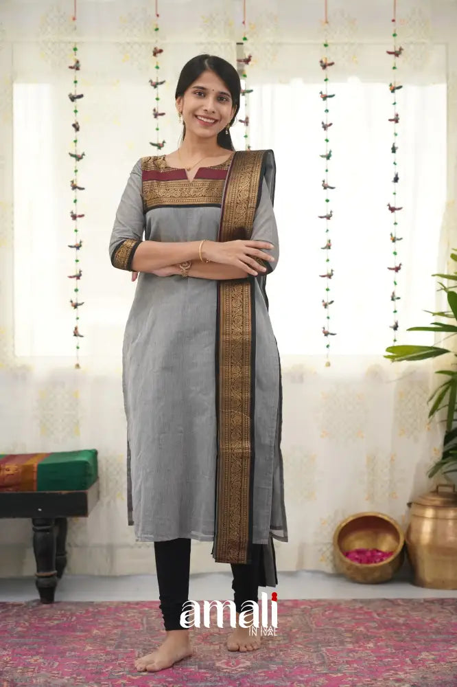 Meera Grey Shade And Black Tone Cotton Salwar Salwar
