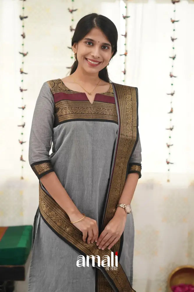 Meera Grey Shade And Black Tone Cotton Salwar Salwar