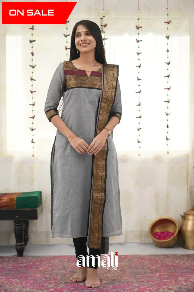 Meera Grey Shade And Black Tone Cotton Salwar Salwar
