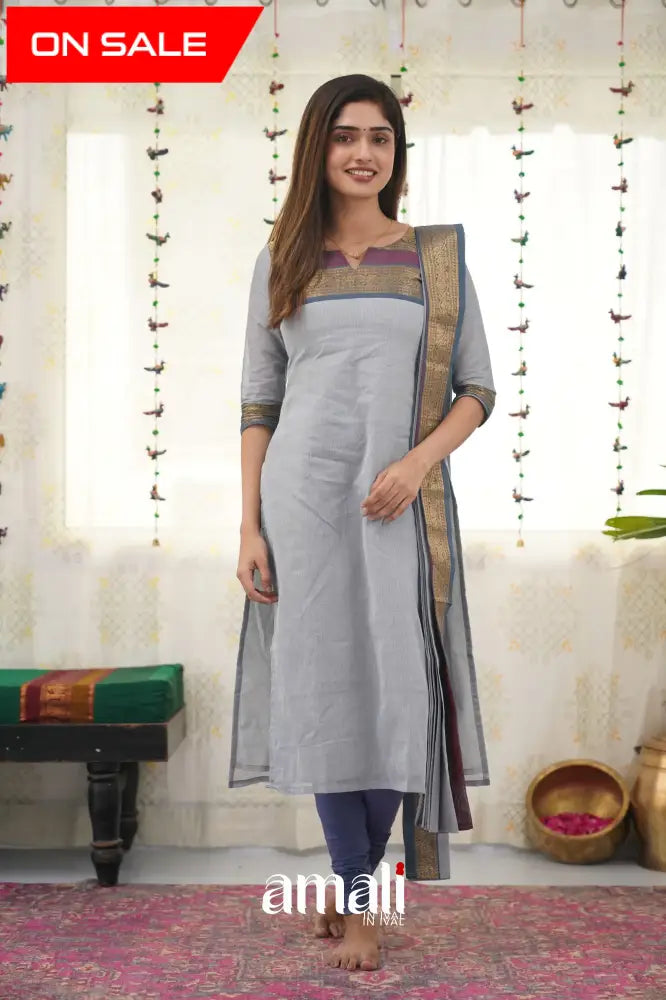 Meera Grey Shade And Dark Grayish Blue Tone Cotton Salwar Salwar