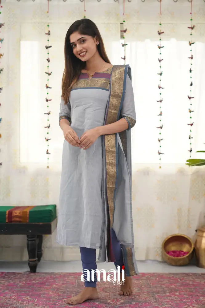 Meera Grey Shade And Dark Grayish Blue Tone Cotton Salwar Salwar