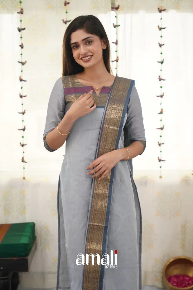Meera Grey Shade And Dark Grayish Blue Tone Cotton Salwar Salwar