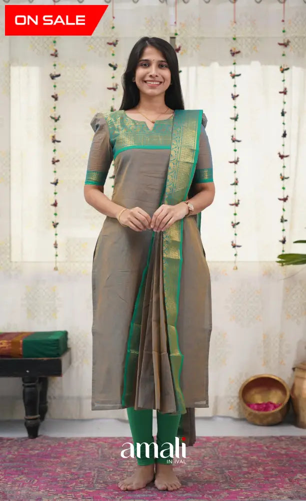 Meera Grey shade and Teal Green tone Cotton Salwar salwar