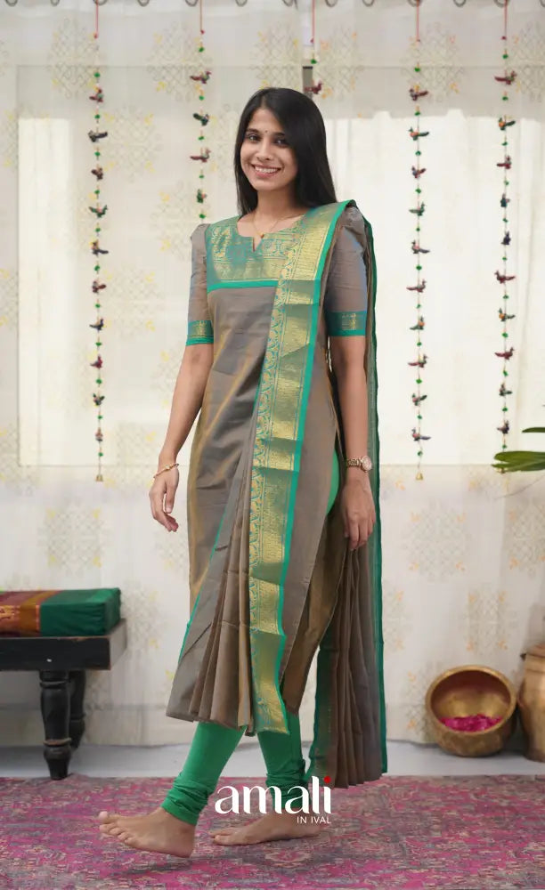 Meera Grey shade and Teal Green tone Cotton Salwar salwar