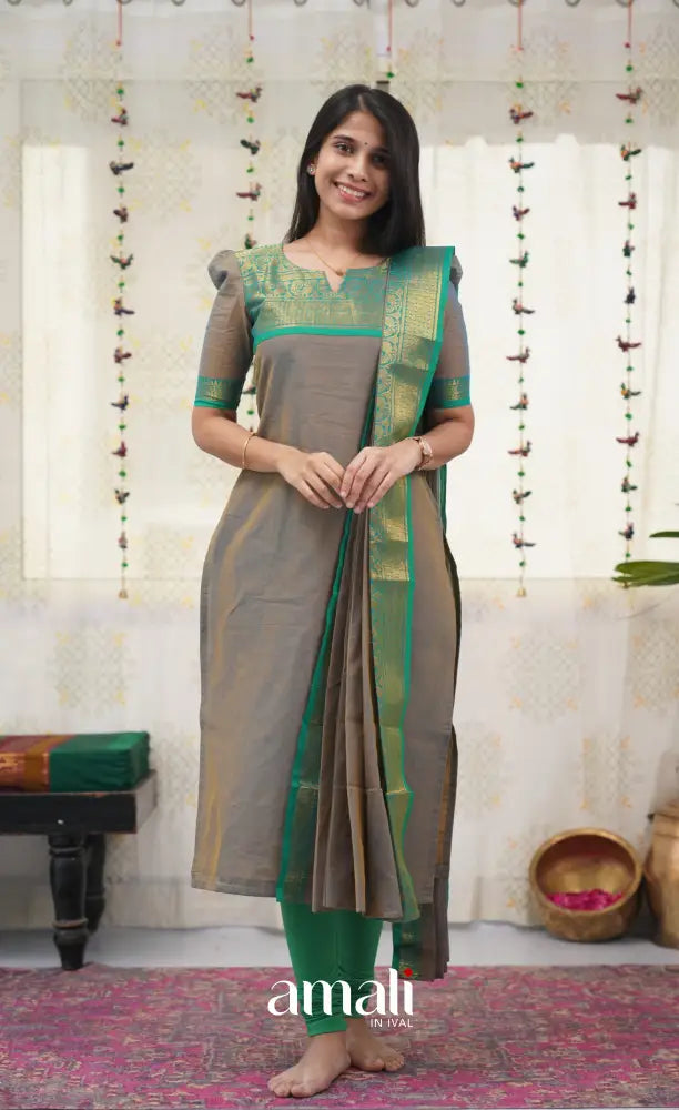 Meera Grey shade and Teal Green tone Cotton Salwar salwar