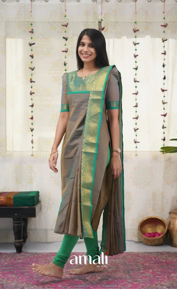 Meera Grey shade and Teal Green tone Cotton Salwar salwar