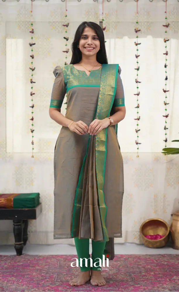Meera Grey shade and Teal Green tone Cotton Salwar salwar