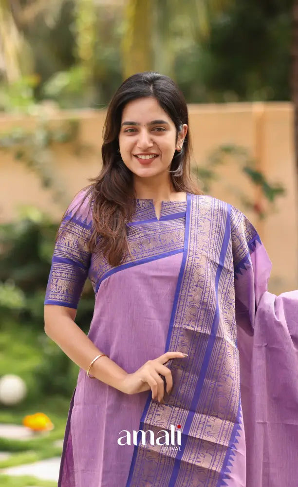 Meera Lavender with Royal Blue Chettinad Cotton Salwar salwar