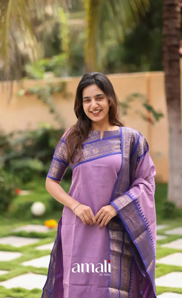 Meera Lavender with Royal Blue Chettinad Cotton Salwar salwar