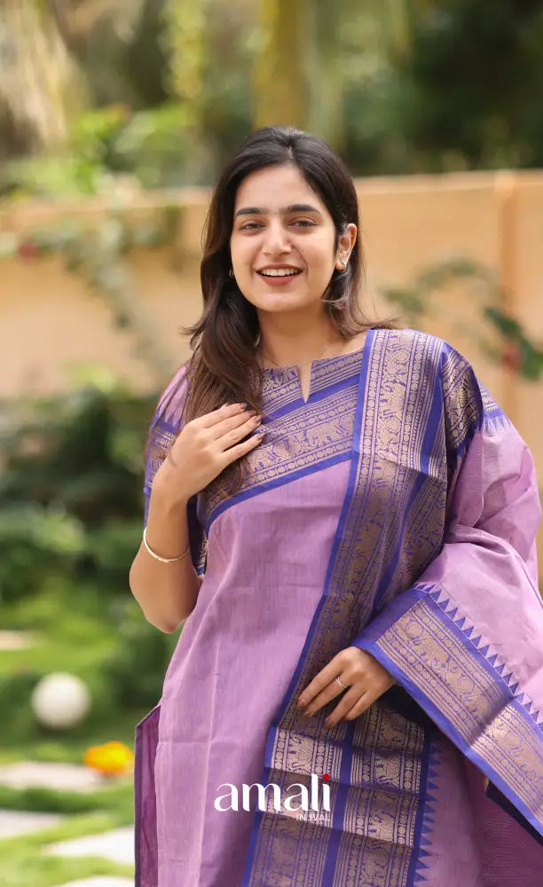 Meera Lavender with Royal Blue Chettinad Cotton Salwar salwar