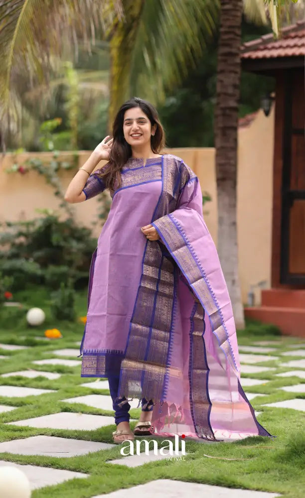 Meera Lavender with Royal Blue Chettinad Cotton Salwar salwar