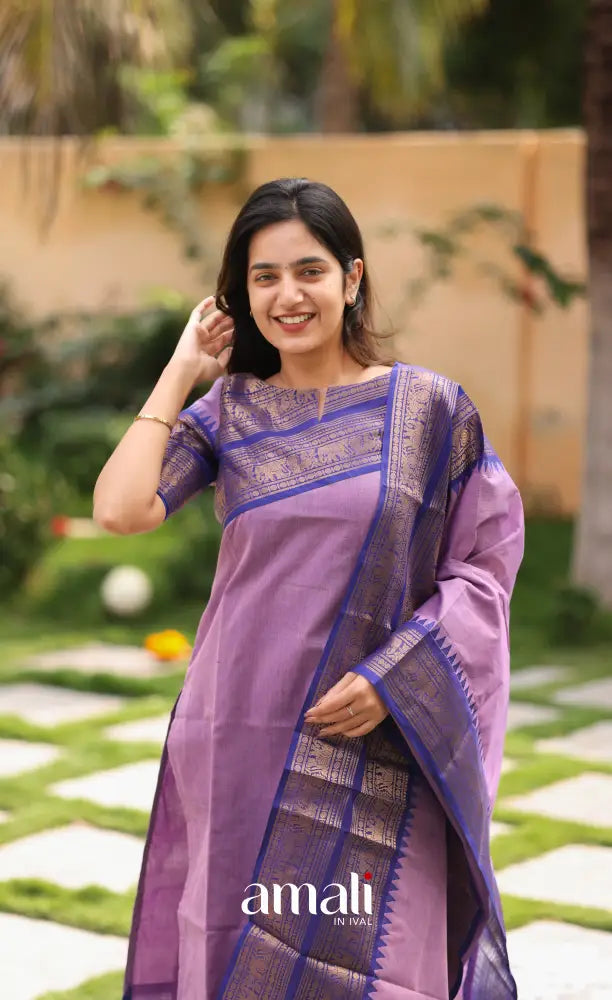 Meera Lavender with Royal Blue Chettinad Cotton Salwar salwar