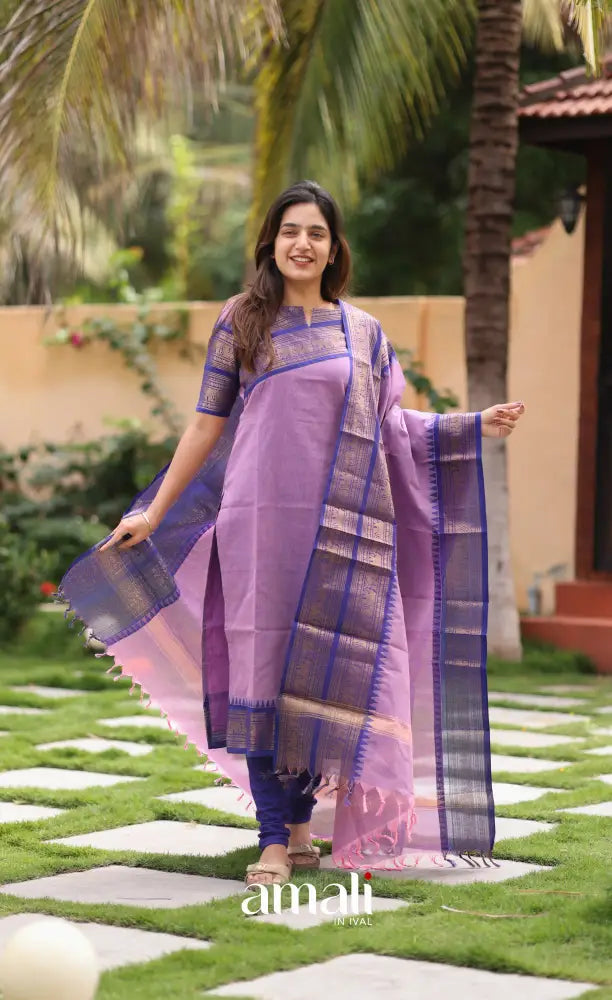 Meera Lavender with Royal Blue Chettinad Cotton Salwar salwar
