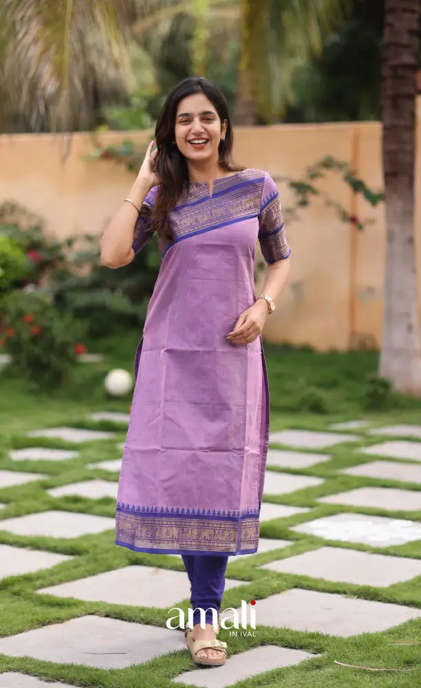 Meera Lavender with Royal Blue Chettinad Cotton Salwar salwar
