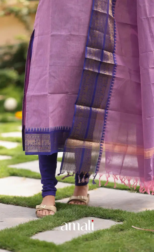 Meera Lavender with Royal Blue Chettinad Cotton Salwar salwar