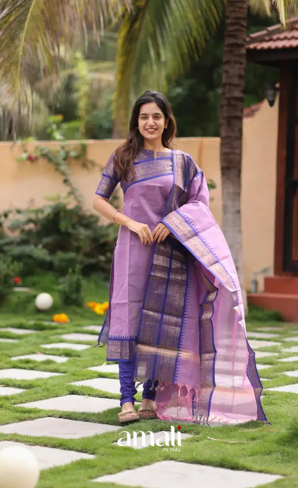 Meera Lavender with Royal Blue Chettinad Cotton Salwar salwar