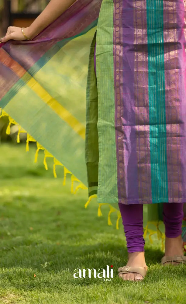 Meera Leaf Green with Purple Chettinad Cotton Salwar salwar