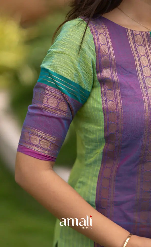 Meera Leaf Green with Purple Chettinad Cotton Salwar salwar