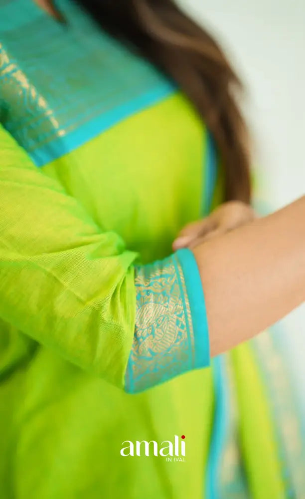 Meera Light Green tone and Blue Shade Cotton Salwar salwar