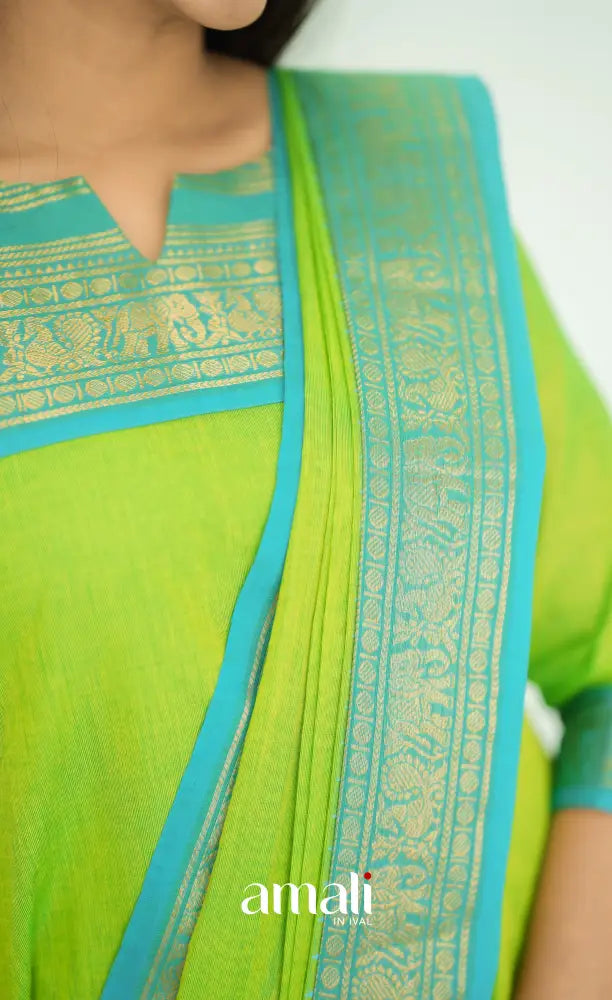 Meera Light Green tone and Blue Shade Cotton Salwar salwar