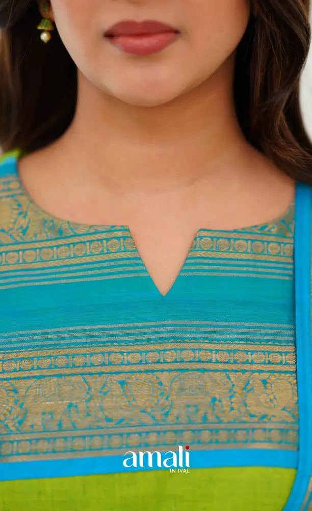 Meera Light Green tone and Blue Shade Cotton Salwar salwar