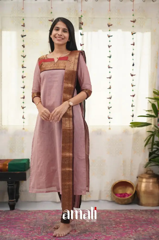 Meera Mauve Shade And Brown Tone Cotton Salwar Salwar
