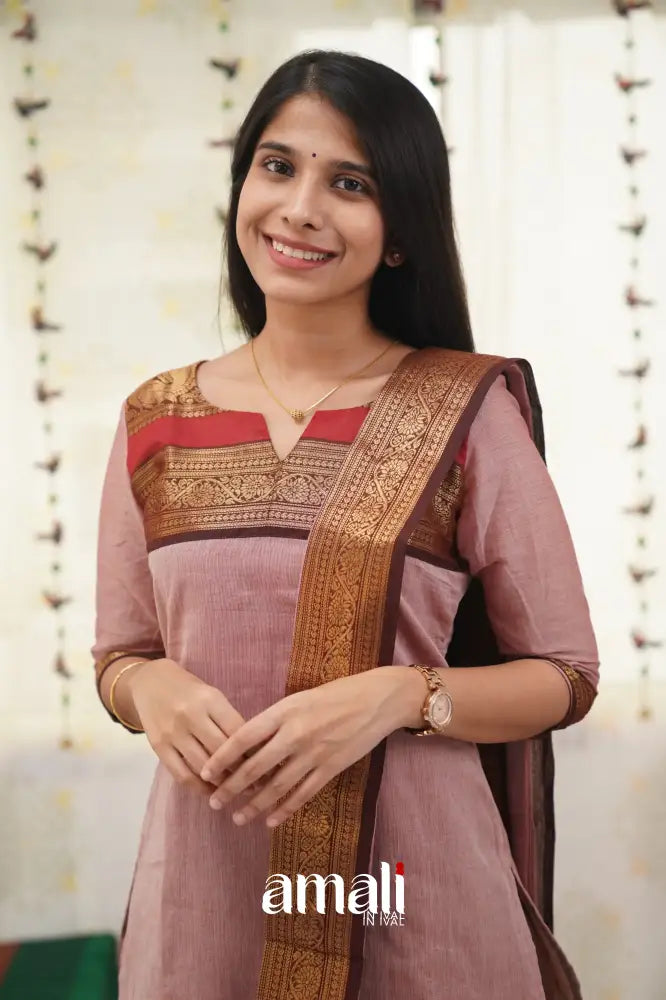 Meera Mauve Shade And Brown Tone Cotton Salwar Salwar