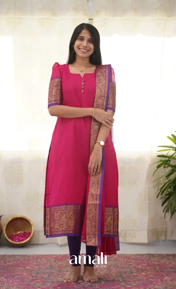 Meera Pink shade and Purple tone Cotton Salwar salwar