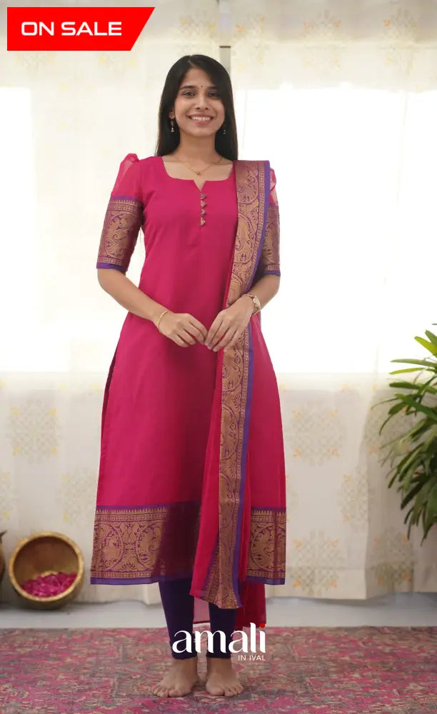 Meera Pink shade and Purple tone Cotton Salwar salwar