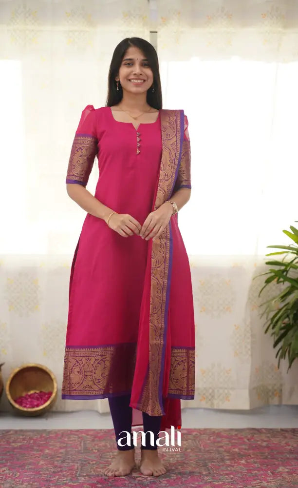 Meera Pink shade and Purple tone Cotton Salwar salwar