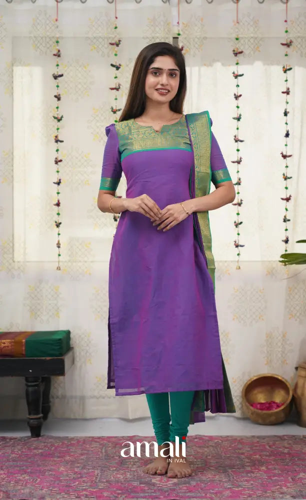 Meera Purple shade and Teal Green tone Cotton Salwar salwar