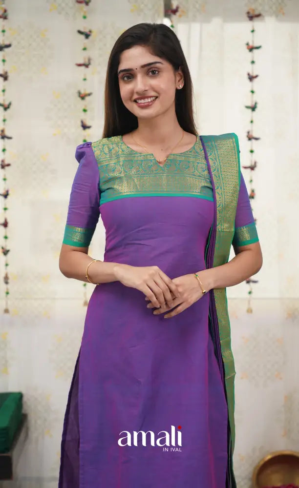 Meera Purple shade and Teal Green tone Cotton Salwar salwar