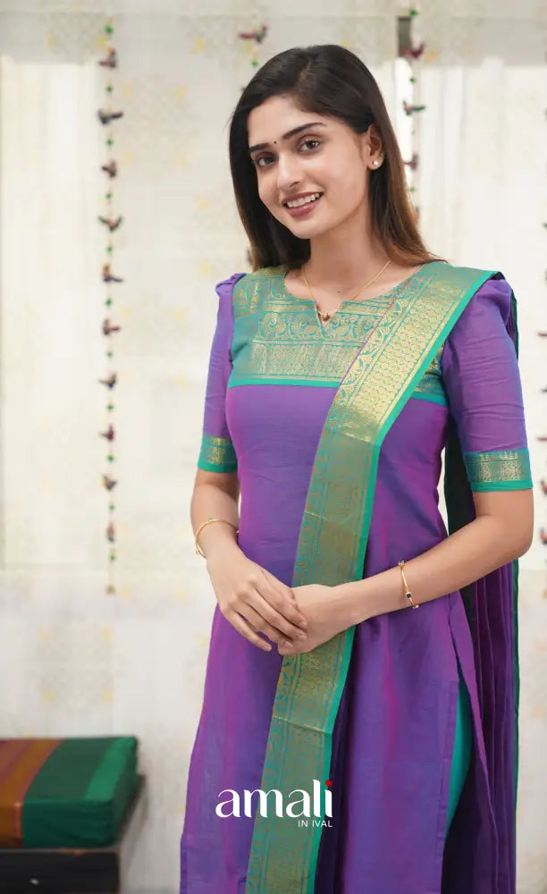 Meera Purple shade and Teal Green tone Cotton Salwar salwar