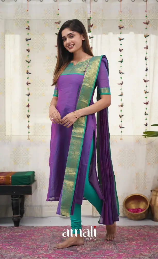 Meera Purple shade and Teal Green tone Cotton Salwar salwar