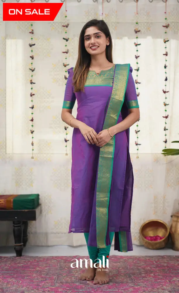 Meera Purple shade and Teal Green tone Cotton Salwar salwar