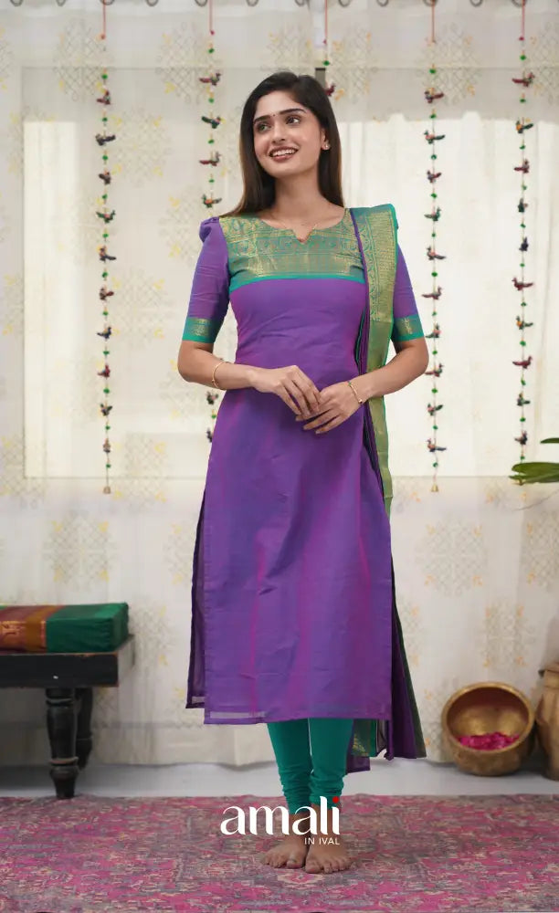 Meera Purple shade and Teal Green tone Cotton Salwar salwar