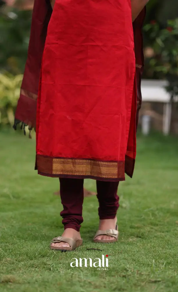 Meera Red with Deep Maroon Chettinad Cotton Salwar salwar