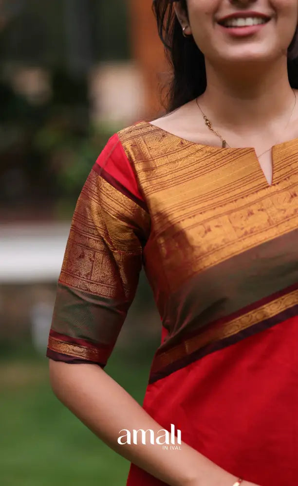 Meera Red with Deep Maroon Chettinad Cotton Salwar salwar